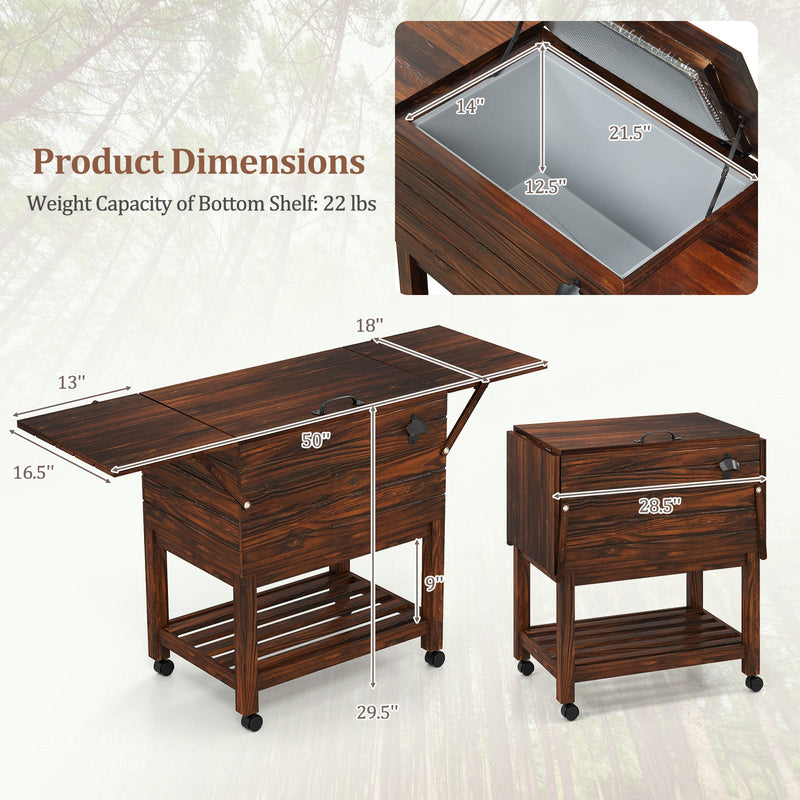 Load image into Gallery viewer, 54 Quart Wooden Cooler Cart for Patio Rolling Ice Chest with Shelves-Brown
