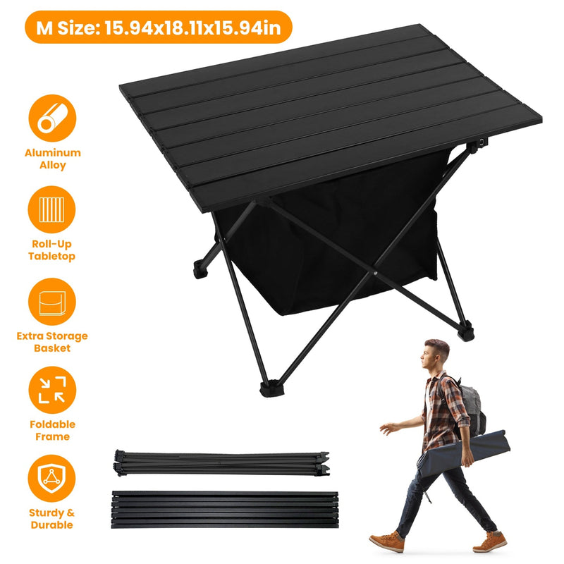 Load image into Gallery viewer, Foldable Camping Table With Storage Basket Rustproof Portable Aluminum Alloy Roll-Up Camping Table With Carrying Bag For Camping Hiking BBQ Picnic Fis
