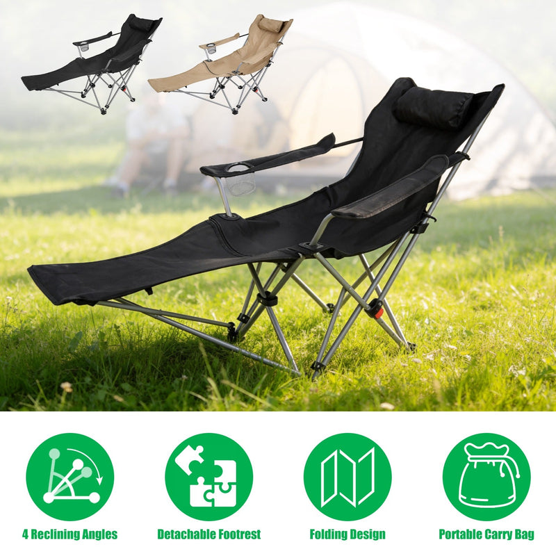 Load image into Gallery viewer, Reclining Camping Chair with Footrest 4-Position Adjustable Outdoor Folding Chair Heavy Duty Portable Camping Lounge Chair with Headrest Cup Holder &amp;

