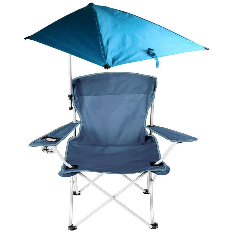 Load image into Gallery viewer, Foldable Beach Chair with Detachable Umbrella Armrest Adjustable Canopy Stool with Cup Holder Carry Bag for Camping Poolside Travel Picnic Lawn Chair
