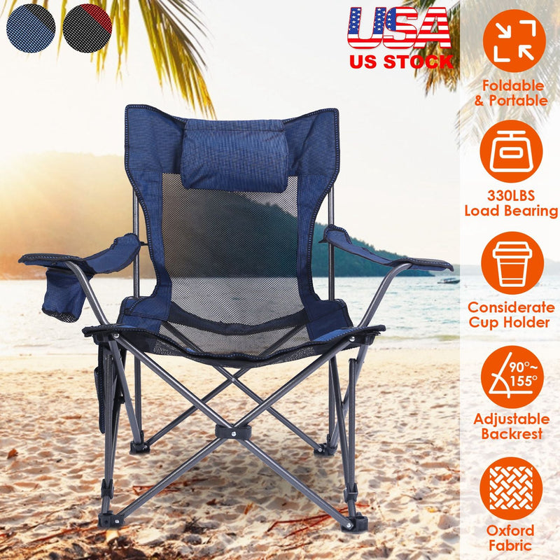 Load image into Gallery viewer, Foldable Camping Chair 330LBS Load Heavy Duty Steel Lawn Chair Collapsible Chair with Reclining Backrest Angle Cup Holder Pillow Side Pocket Carry Bag
