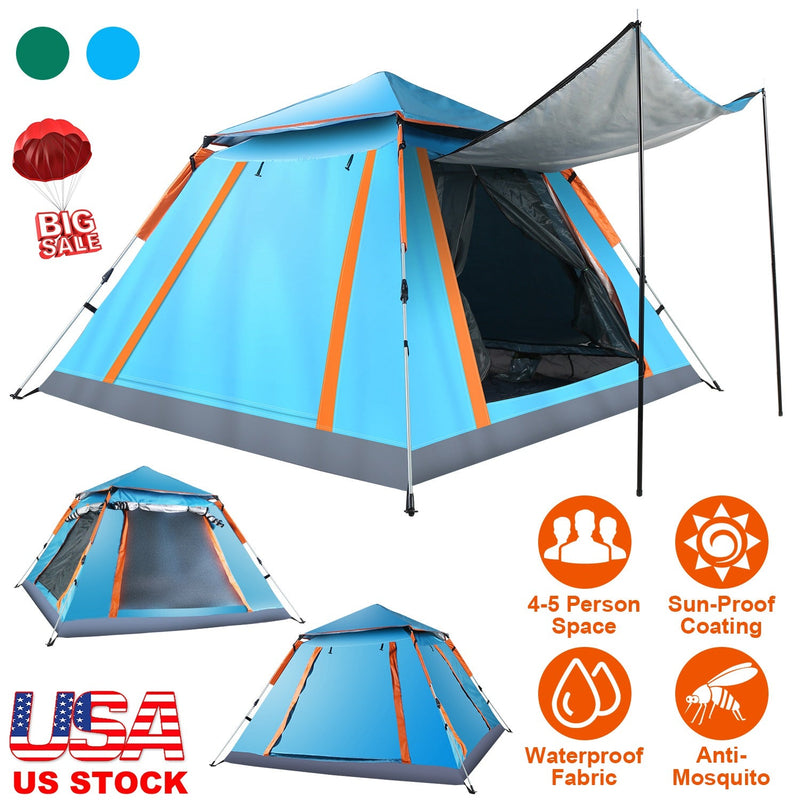 Load image into Gallery viewer, 4-5 Person Camping Tent Outdoor Foldable Waterproof Tent with 2 Mosquito Nets Windows Carrying Bag for Hiking Climbing Adventure Fishing

