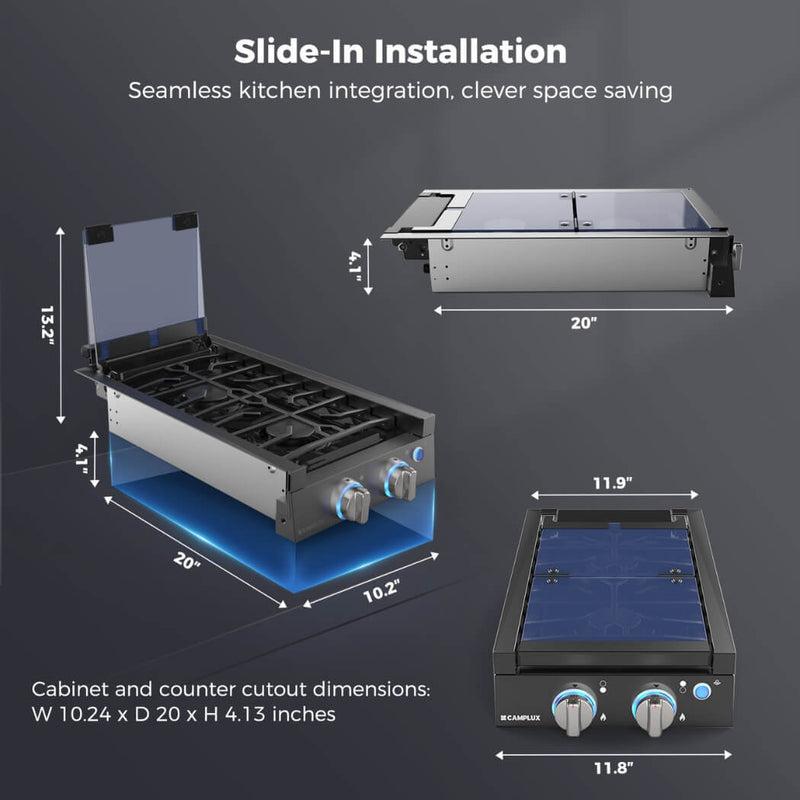 Load image into Gallery viewer, Camplux 2 Burners 12" RV Cooktop Slide-in Gas Stove with Cover
