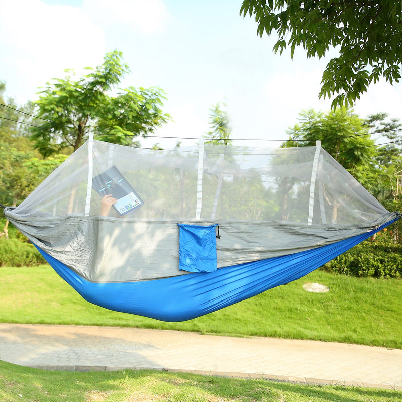 Load image into Gallery viewer, 600lbs Load 2 Persons Hammock w/Mosquito Net Outdoor Hiking Camping Hommock Portable Nylon Swing Hanging Bed w/ Strap Hook Carry Bag
