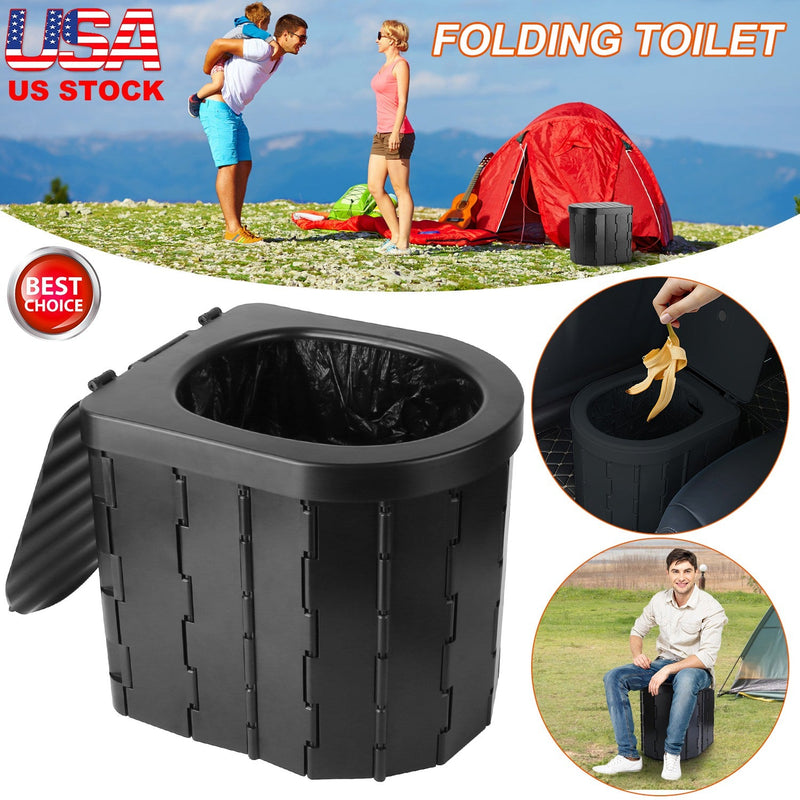 Load image into Gallery viewer, Foldable Emergency Toilet Portable Porta Potty for Car Travel Camping Boating Hiking Cleanable Travel Commode with Lid Carry Bag 1 Roll Garbage Bags
