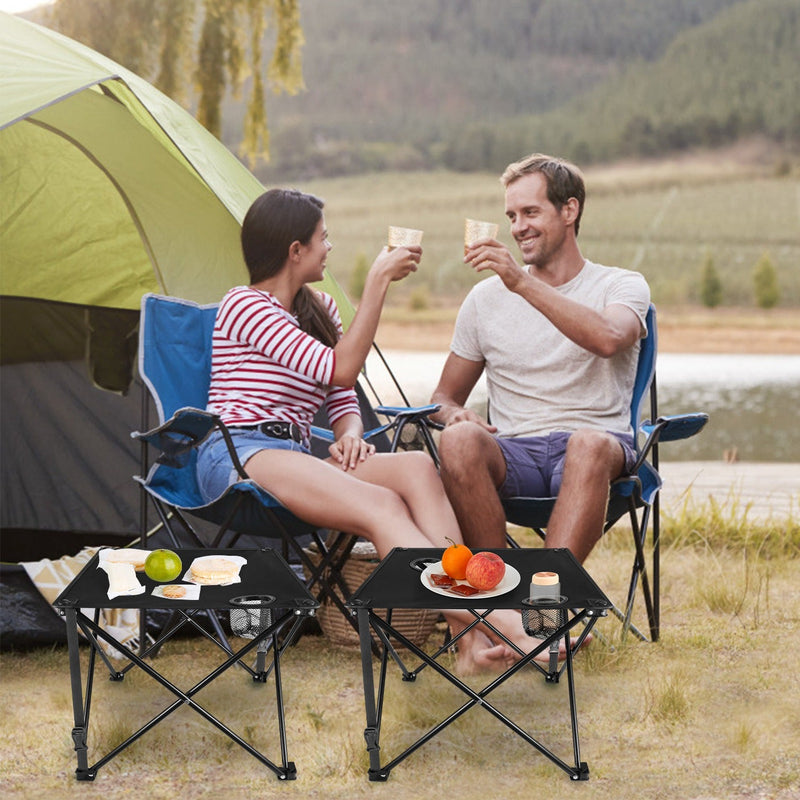 Load image into Gallery viewer, 2Pcs Foldable Camping Table Portable Picnic Table Lightweight Travel Desk with 2 Cup Holders/Table Carrying Bag
