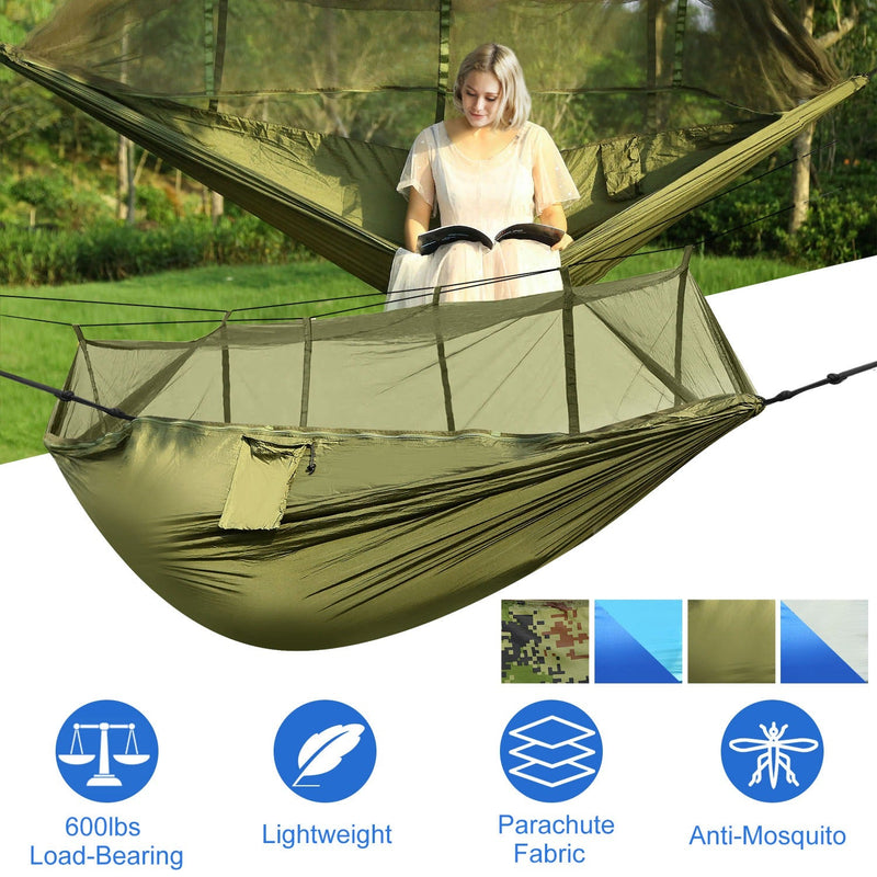Load image into Gallery viewer, 600lbs Load 2 Persons Hammock w/Mosquito Net Outdoor Hiking Camping Hommock Portable Nylon Swing Hanging Bed w/ Strap Hook Carry Bag
