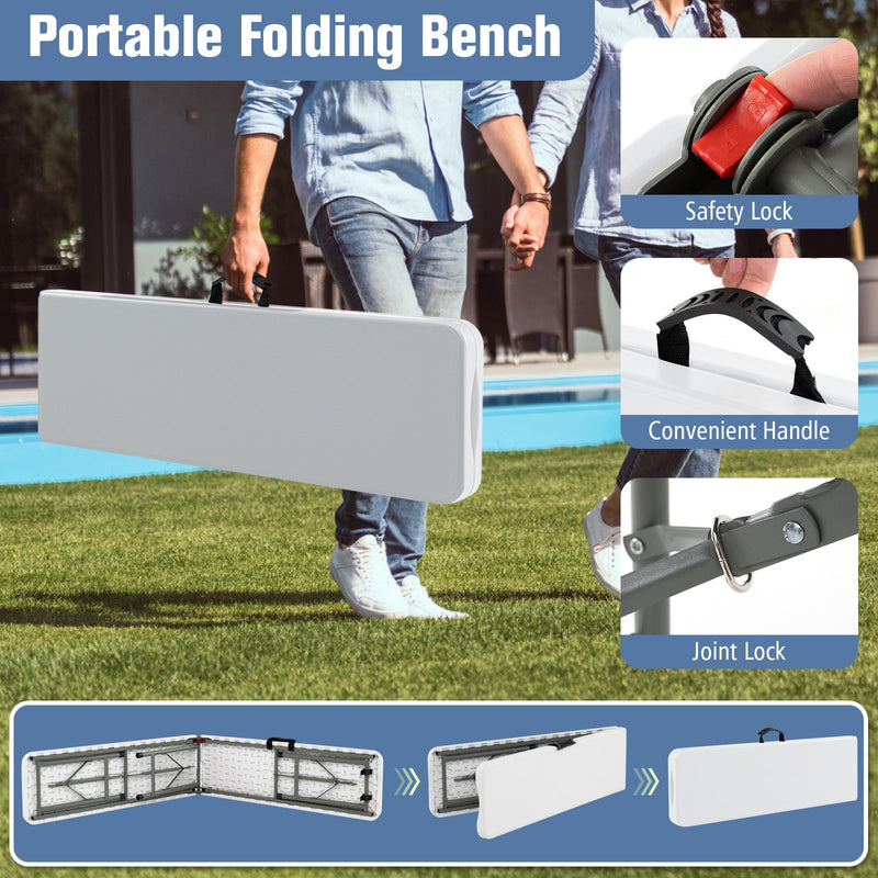 Load image into Gallery viewer, 6 Feet Plastic Folding Bench Portable Seat with Handle and Lock
