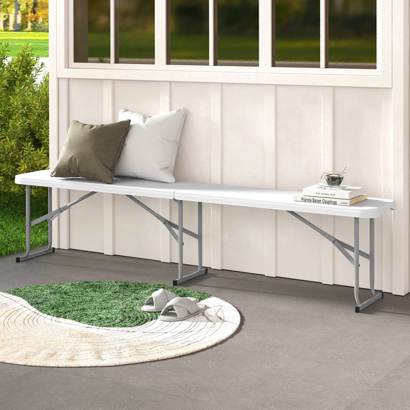 Load image into Gallery viewer, 6 Feet Plastic Folding Bench Picnic Camping Dining Seat with Carrying Handle-White
