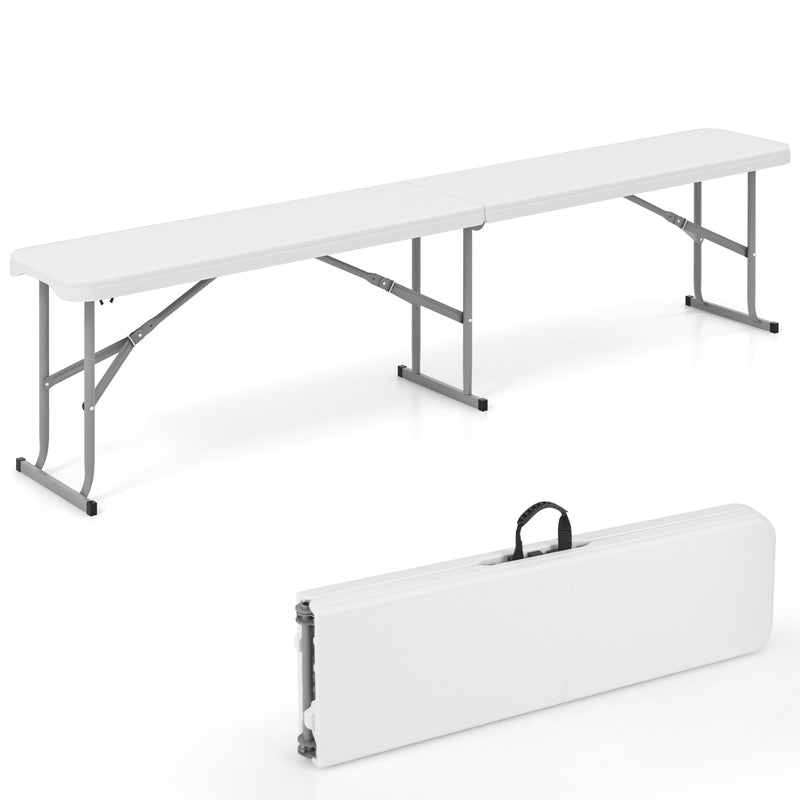 Load image into Gallery viewer, 6 Feet Plastic Folding Bench Picnic Camping Dining Seat with Carrying Handle-White
