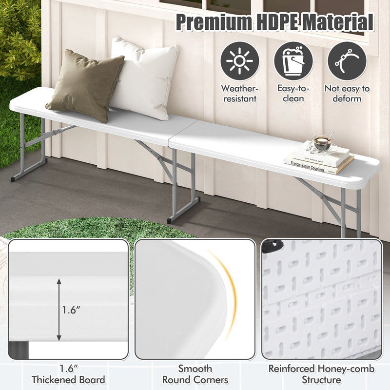 Load image into Gallery viewer, 6 Feet Plastic Folding Bench Picnic Camping Dining Seat with Carrying Handle-White
