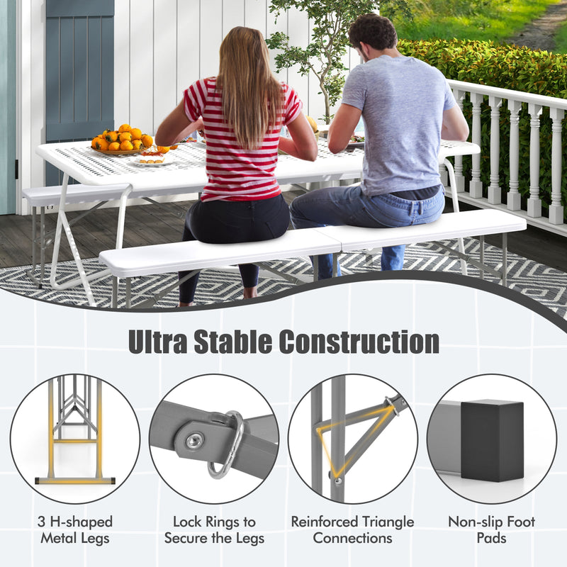 Load image into Gallery viewer, 6 Feet Plastic Folding Bench Picnic Camping Dining Seat with Carrying Handle-White
