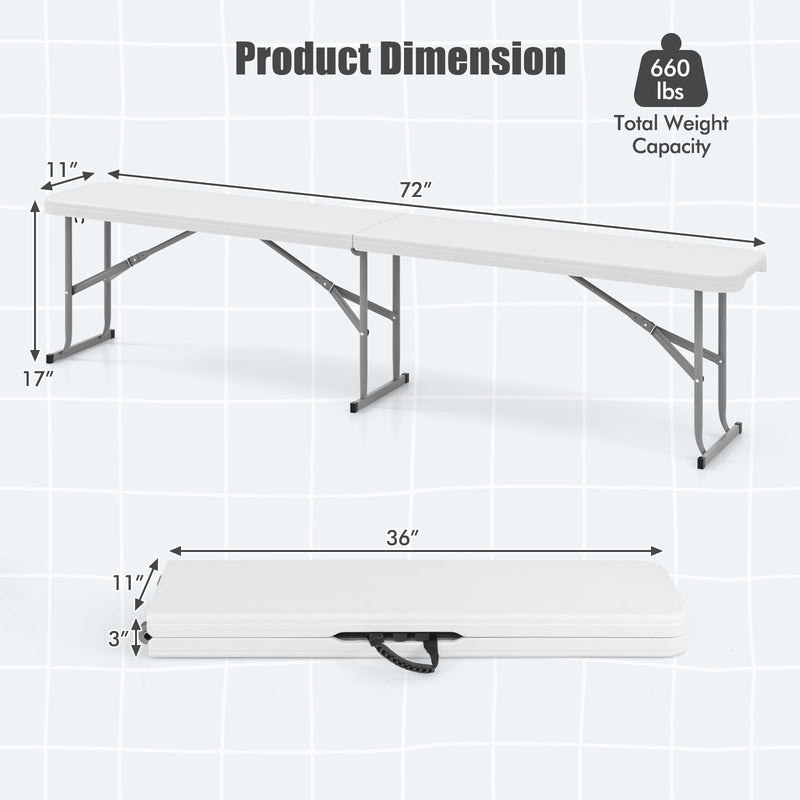 Load image into Gallery viewer, 6 Feet Plastic Folding Bench Picnic Camping Dining Seat with Carrying Handle-White
