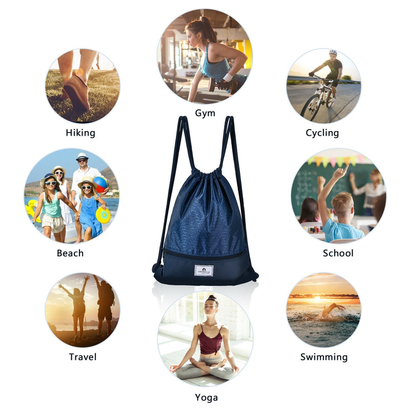 Load image into Gallery viewer, Drawstring Backpack String Bag Foldable Sports Sack with Zipper Pocket
