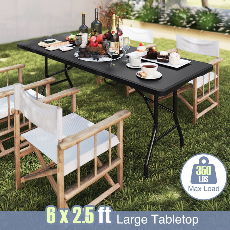 Load image into Gallery viewer, 6 ft Portable Folding Table 350 LBS Fold-in-Half Table with HDPE Tabletop
