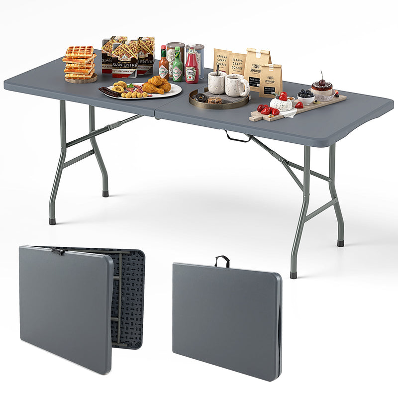 Load image into Gallery viewer, 6 ft Portable Folding Table 350 LBS Fold-in-Half Table with HDPE Tabletop
