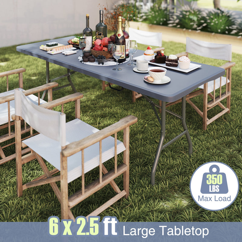 Load image into Gallery viewer, 6 ft Portable Folding Table 350 LBS Fold-in-Half Table with HDPE Tabletop
