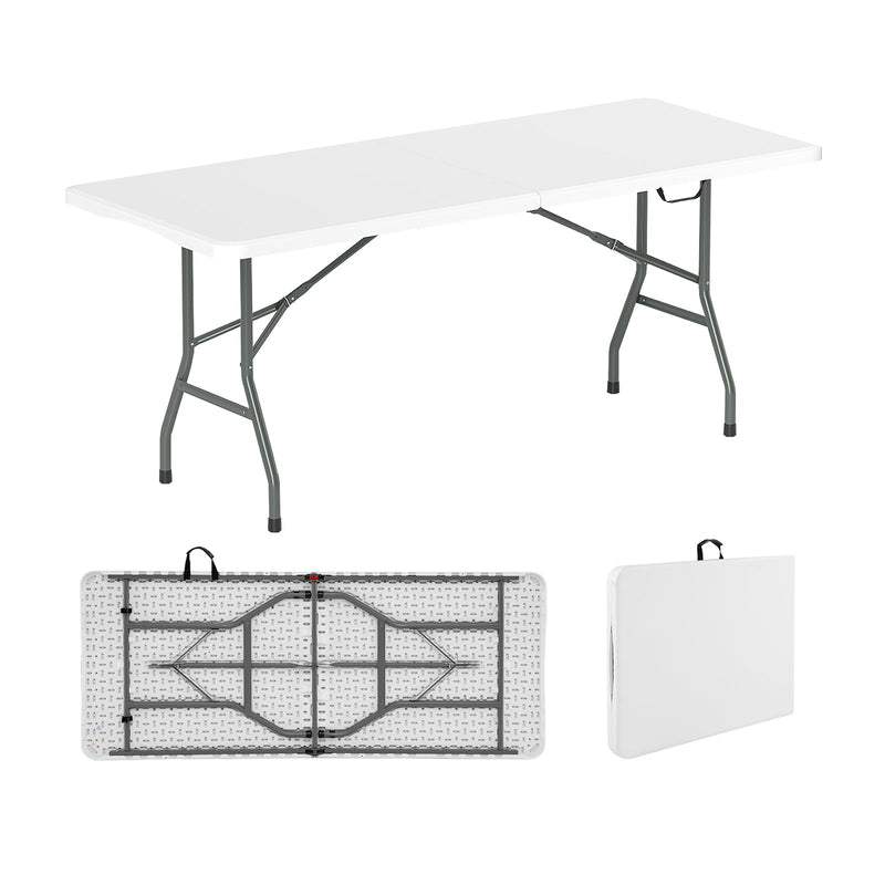 Load image into Gallery viewer, 6 ft Portable Folding Table 350 LBS Fold-in-Half Table with HDPE Tabletop
