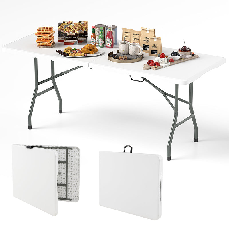 Load image into Gallery viewer, 6 ft Portable Folding Table 350 LBS Fold-in-Half Table with HDPE Tabletop
