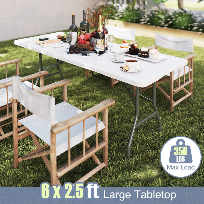 Load image into Gallery viewer, 6 ft Portable Folding Table 350 LBS Fold-in-Half Table with HDPE Tabletop
