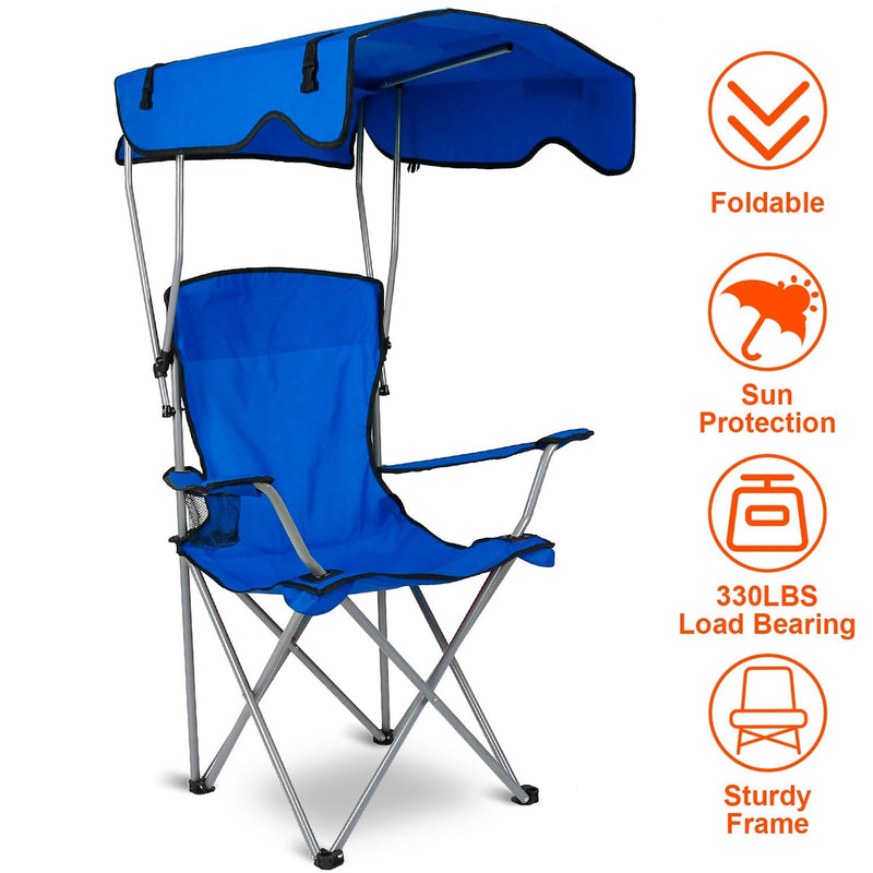 Load image into Gallery viewer, Foldable Beach Canopy Chair Sun Protection Camping Lawn Canopy Chair 330LBS Load Folding Seat w/ Cup Holder For Beach Poolside Travel Picnic
