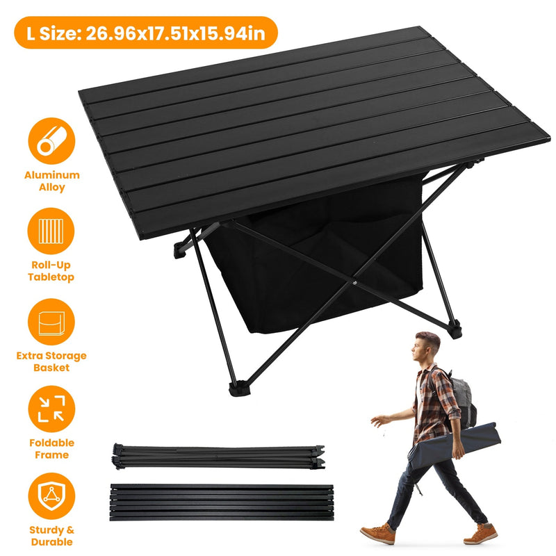 Load image into Gallery viewer, Foldable Camping Table With Storage Basket Rustproof Portable Aluminum Alloy Roll-Up Camping Table With Carrying Bag For Camping Hiking BBQ Picnic Fis
