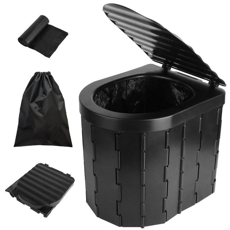 Load image into Gallery viewer, Foldable Emergency Toilet Portable Porta Potty for Car Travel Camping Boating Hiking Cleanable Travel Commode with Lid Carry Bag 1 Roll Garbage Bags
