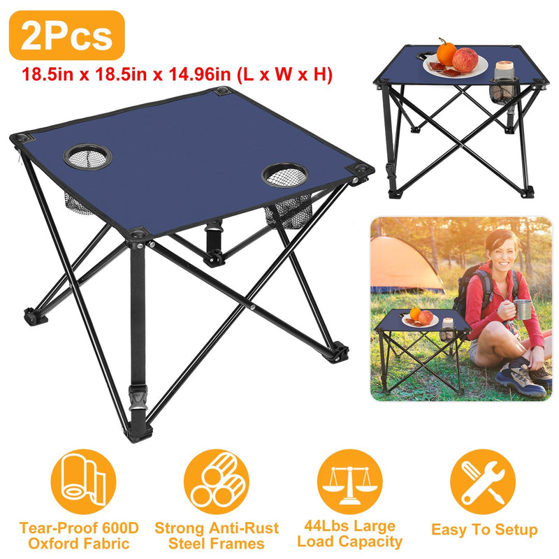 Load image into Gallery viewer, 2Pcs Foldable Camping Table Portable Picnic Table Lightweight Travel Desk with 2 Cup Holders/Table Carrying Bag
