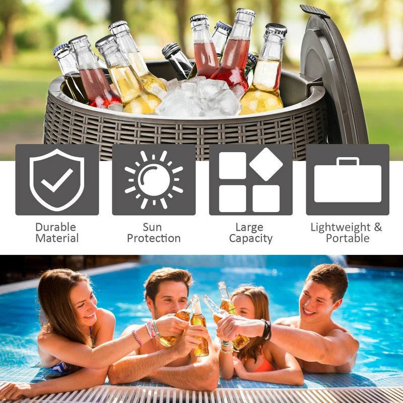 Load image into Gallery viewer, 9.5 Gallon 4-in-1 Patio Rattan Cool Bar Cocktail Table Side Table
