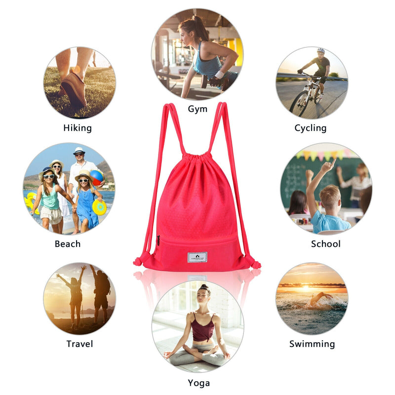 Load image into Gallery viewer, Drawstring Backpack String Bag Foldable Sports Sack with Zipper Pocket
