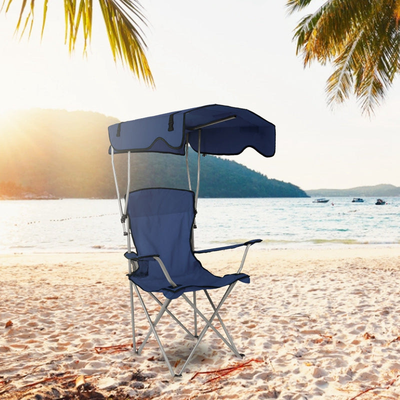 Load image into Gallery viewer, Foldable Beach Canopy Chair Sun Protection Camping Lawn Canopy Chair 330LBS Load Folding Seat w/ Cup Holder For Beach Poolside Travel Picnic
