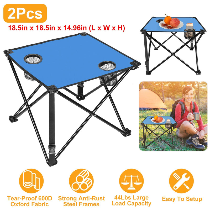Load image into Gallery viewer, 2Pcs Foldable Camping Table Portable Picnic Table Lightweight Travel Desk with 2 Cup Holders/Table Carrying Bag
