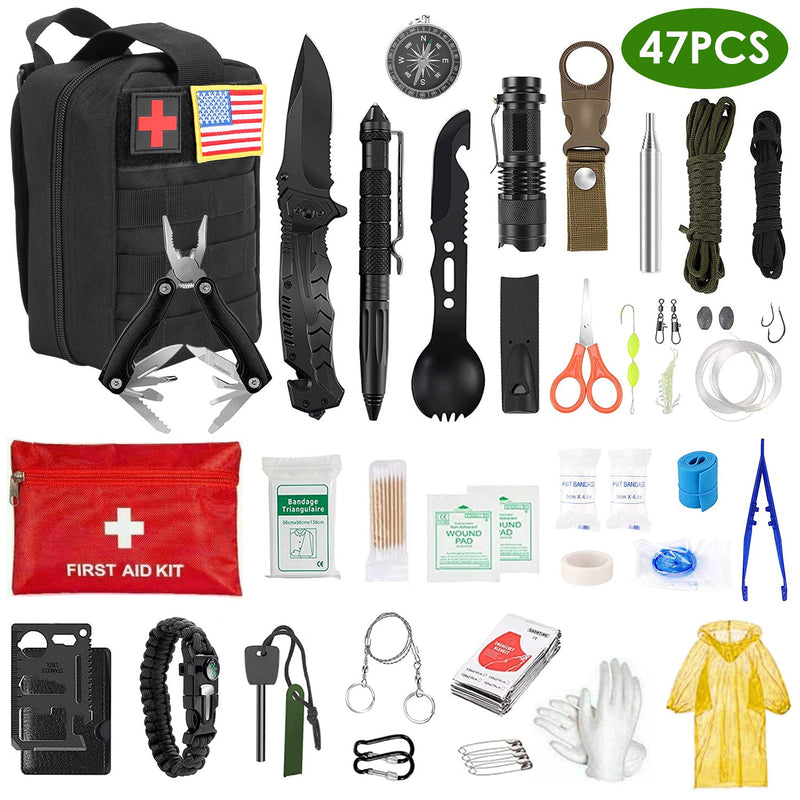Load image into Gallery viewer, 47Pcs Emergency Survival Kit Survival EDC Gear Equipment Tool First Aid Supplies Kit Tools with Pouch for Hiking Hunting Disaster Camping Adventure
