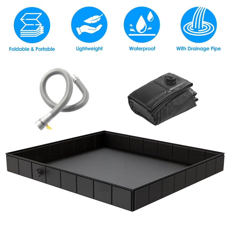 Load image into Gallery viewer, 41x41x5.5in Portable Shower Pan Foldable Shower Basin Collapsible Camping Shower Tent Base with Detachable Drain Pipe for Indoor &amp; Outdoor
