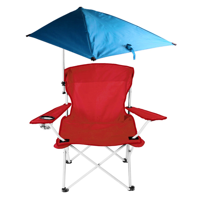 Load image into Gallery viewer, Foldable Beach Chair with Detachable Umbrella Armrest Adjustable Canopy Stool with Cup Holder Carry Bag for Camping Poolside Travel Picnic Lawn Chair
