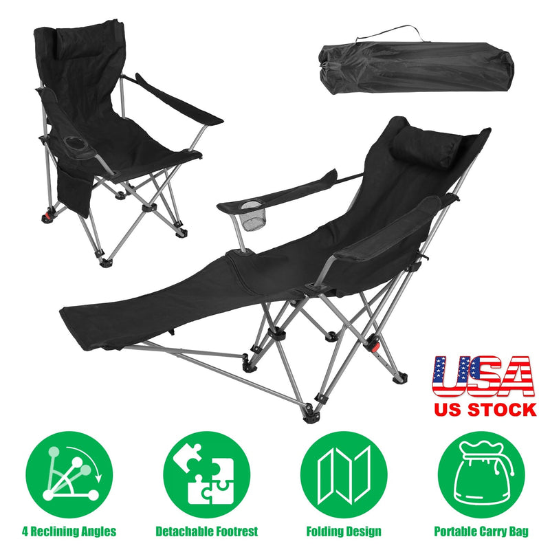 Load image into Gallery viewer, Reclining Camping Chair with Footrest 4-Position Adjustable Outdoor Folding Chair Heavy Duty Portable Camping Lounge Chair with Headrest Cup Holder &amp;
