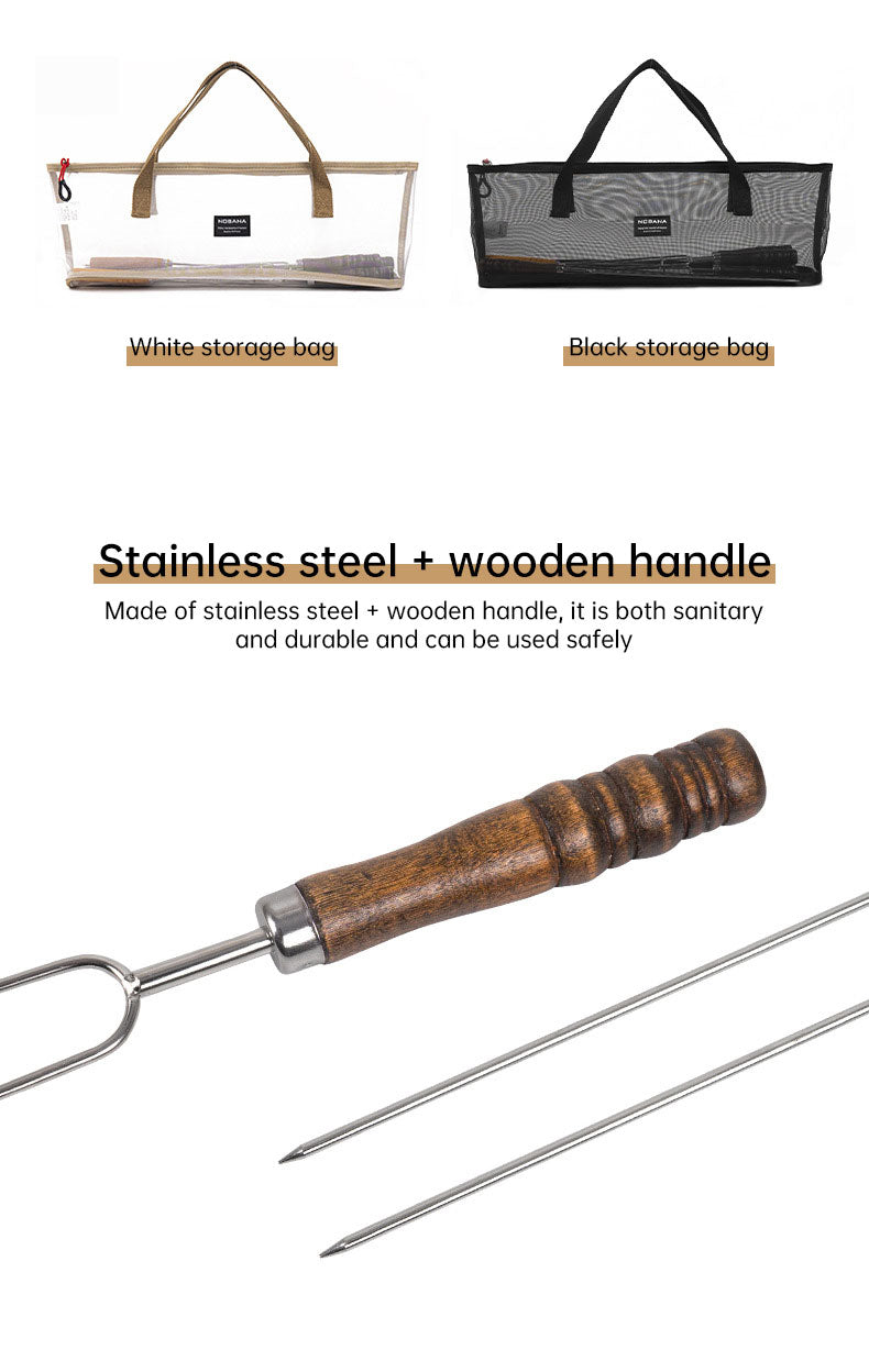 Load image into Gallery viewer, Outdoor Grill Grill Fork Wood Handle U Type Grill Pin Stainless Steel Grill Stick Wood Handle U Type Roast Pin Picnic Grill Meat
