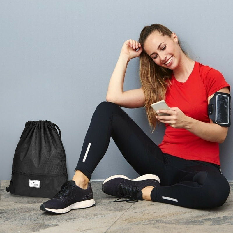 Load image into Gallery viewer, Drawstring Backpack String Bag Foldable Sports Sack with Zipper Pocket
