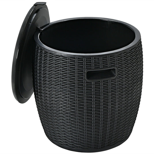 9.5 Gallon 4-in-1 Patio Rattan Cool Bar Cocktail Table Side Table
