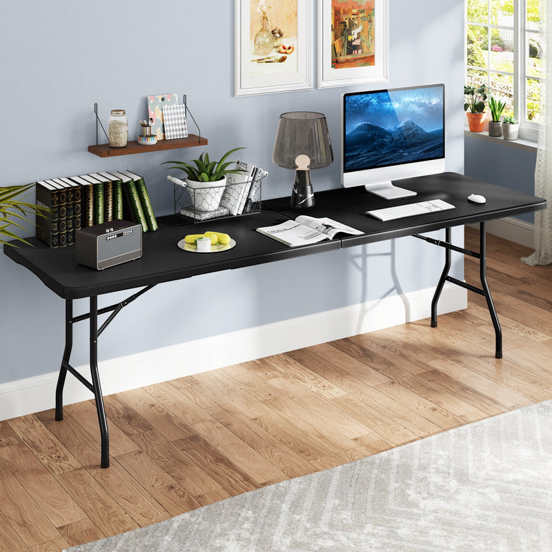 Load image into Gallery viewer, 8 ft Portable Folding Table 350 LBS Fold-in-Half Table with HDPE Tabletop
