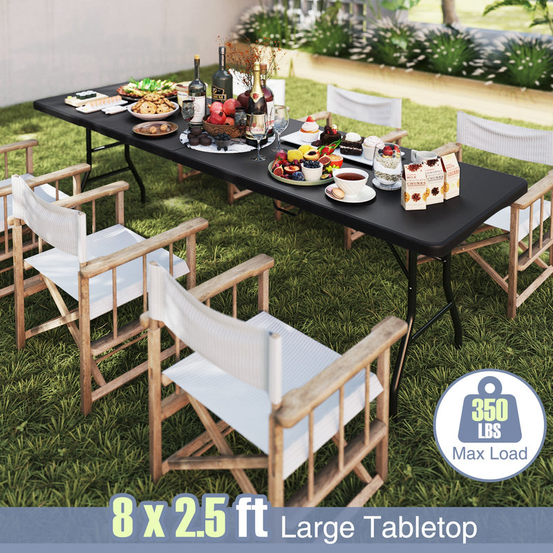 Load image into Gallery viewer, 8 ft Portable Folding Table 350 LBS Fold-in-Half Table with HDPE Tabletop
