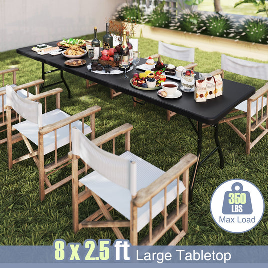 8 ft Portable Folding Table 350 LBS Fold-in-Half Table with HDPE Tabletop
