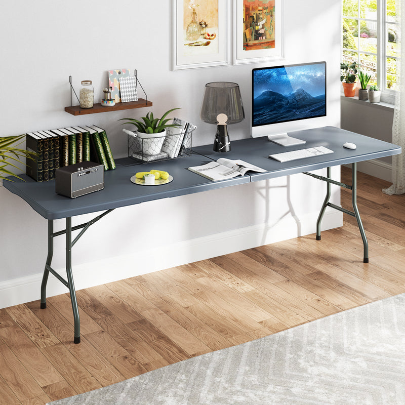 Load image into Gallery viewer, 8 ft Portable Folding Table 350 LBS Fold-in-Half Table with HDPE Tabletop
