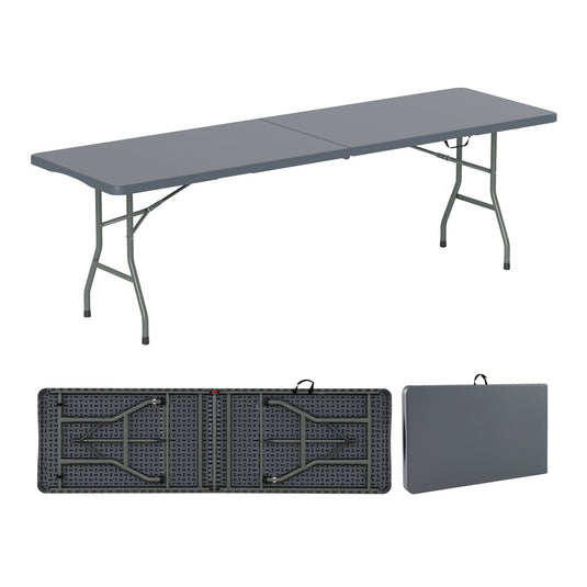 8 ft Portable Folding Table 350 LBS Fold-in-Half Table with HDPE Tabletop