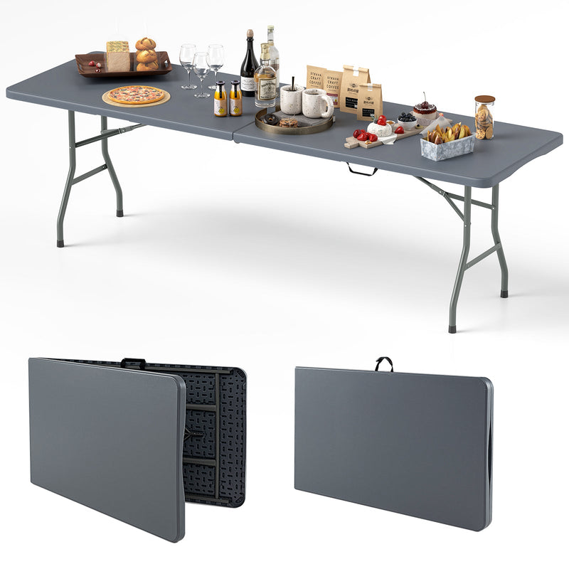 Load image into Gallery viewer, 8 ft Portable Folding Table 350 LBS Fold-in-Half Table with HDPE Tabletop
