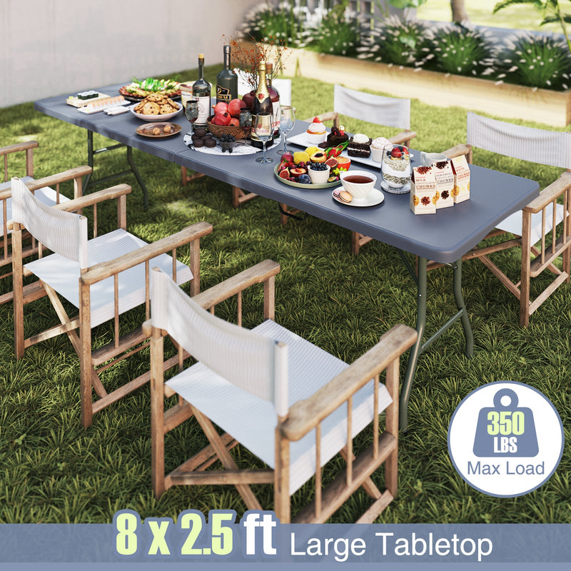 Load image into Gallery viewer, 8 ft Portable Folding Table 350 LBS Fold-in-Half Table with HDPE Tabletop
