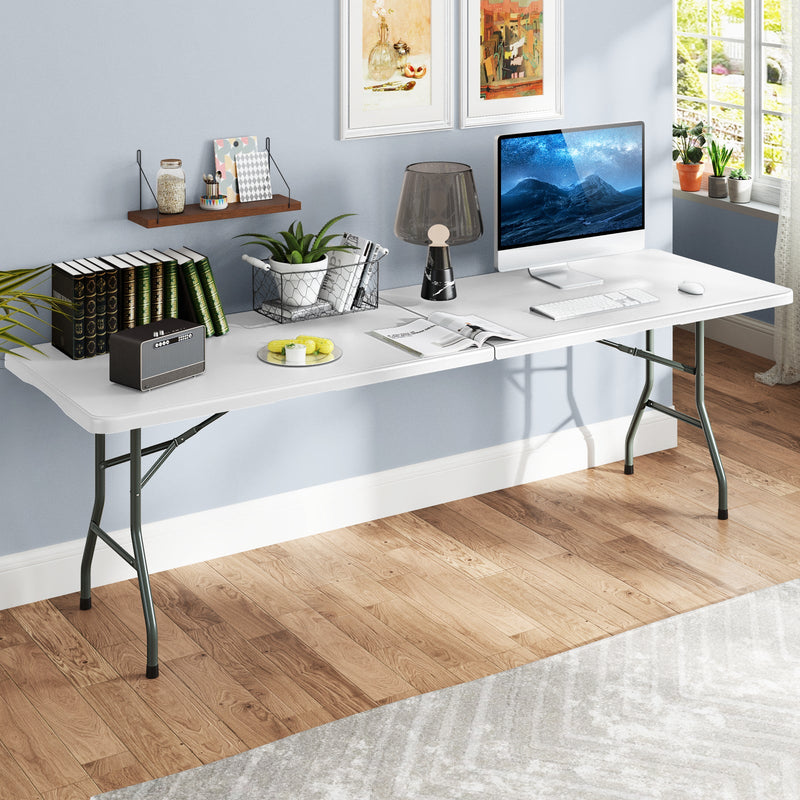 Load image into Gallery viewer, 8 ft Portable Folding Table 350 LBS Fold-in-Half Table with HDPE Tabletop
