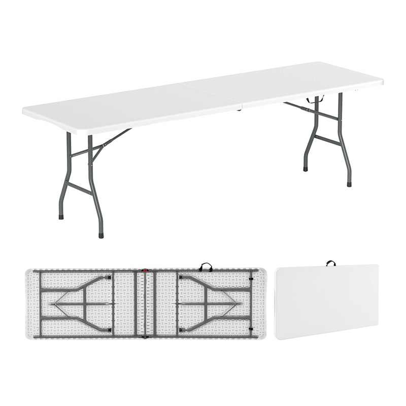 Load image into Gallery viewer, 8 ft Portable Folding Table 350 LBS Fold-in-Half Table with HDPE Tabletop
