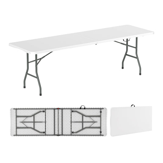 8 ft Portable Folding Table 350 LBS Fold-in-Half Table with HDPE Tabletop
