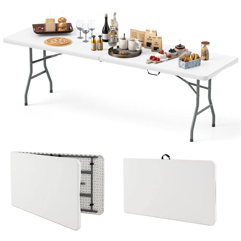 Load image into Gallery viewer, 8 ft Portable Folding Table 350 LBS Fold-in-Half Table with HDPE Tabletop
